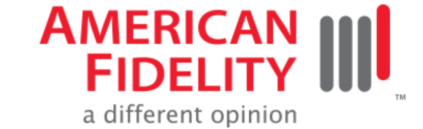 American Fidelity logo with red and gray text, and four vertical gray bars, accompanied by the slogan "a different opinion.